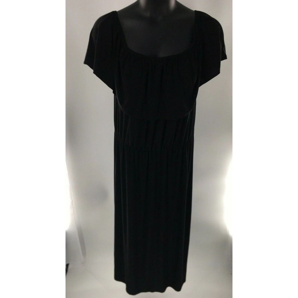 Ashley Stewart Plus Size Black Dress Ruffle Sleeve Maxi Dress Size 14/16